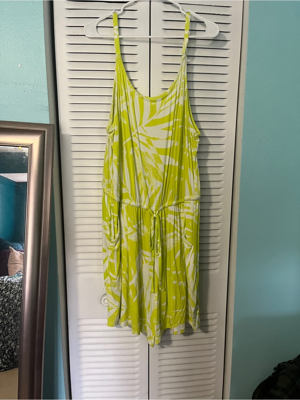 Lime Green Tropical Print Spaghetti Strap Romper